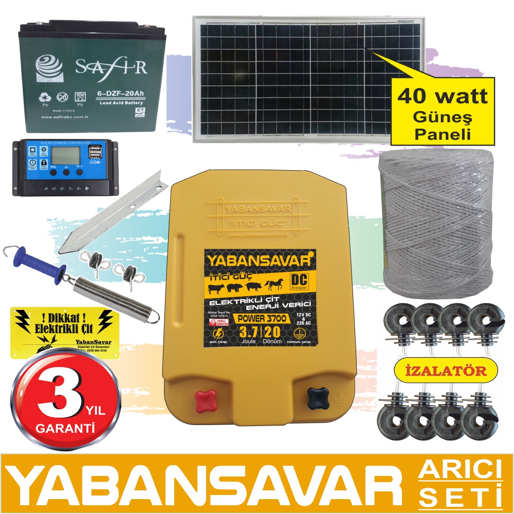 Elektrikli Çit, YabanSavar Power 3700, Solar 40 Watt, Arıcı Seti