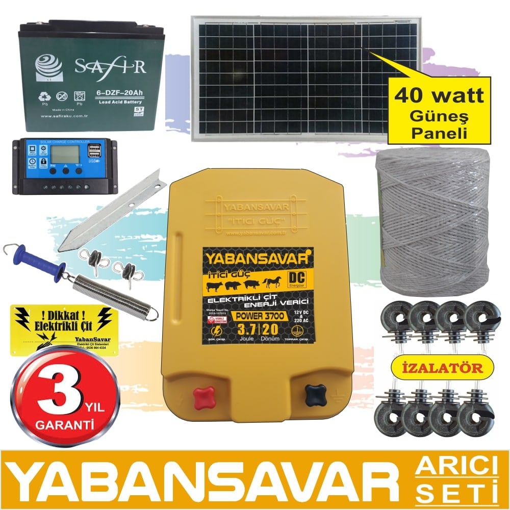 Elektrikli Çit,YabanSavar Power 3700,Solar 50 Watt,Arıcı Seti